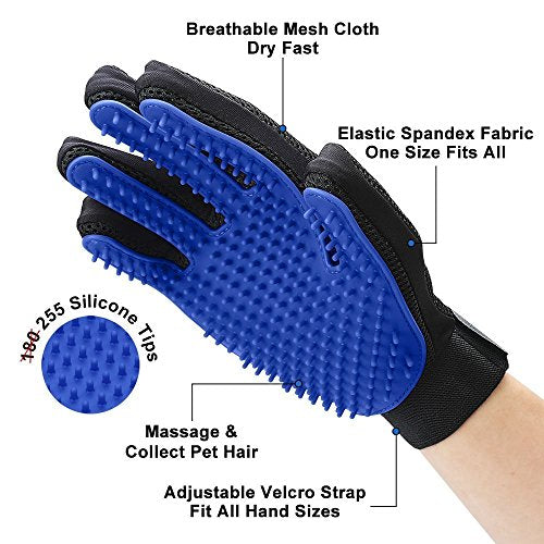 Gentle Pet Deshedding Brush Glove - 1 Pair (BLUE)