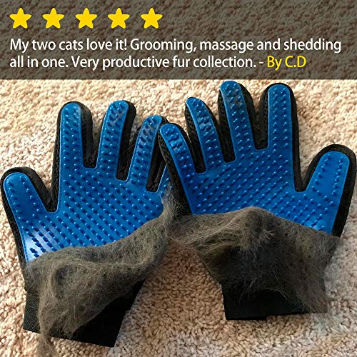 Gentle Pet Deshedding Brush Glove - 1 Pair (BLUE)