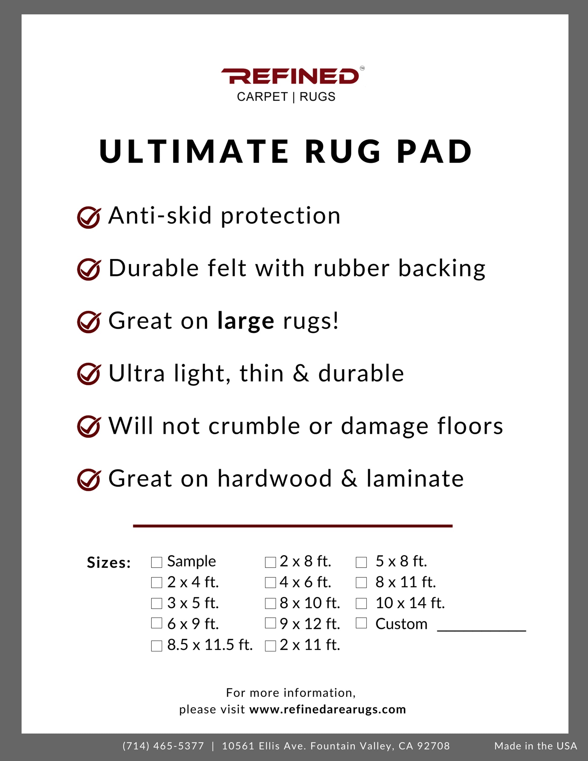 8 X 10 Waterproof Non Slip Rug Pad, Felt Cushion + Rubber, Pet And