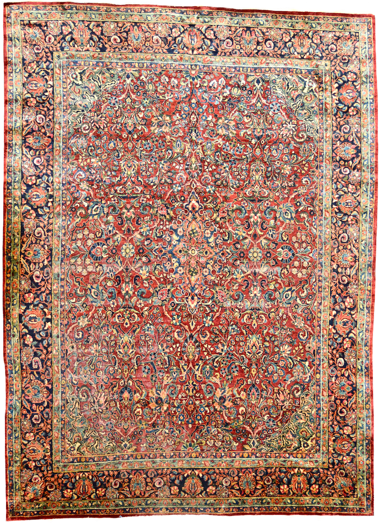 one of a kind american sarouk persian rug handmade hand knotted area rug online affordable vintage large red blue 